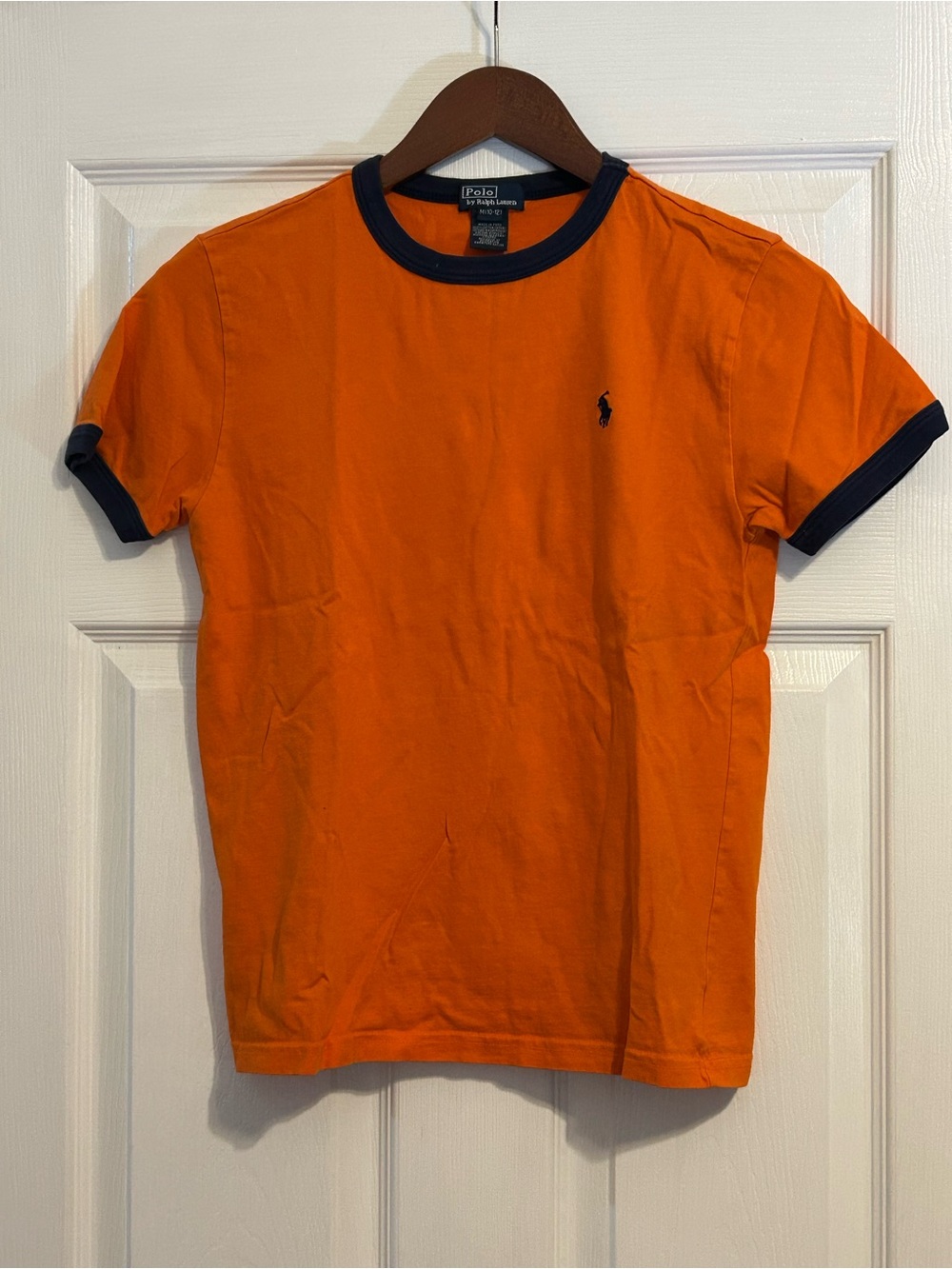 Ralph Lauren Orange Tee with Navy Trim and Polo Pony